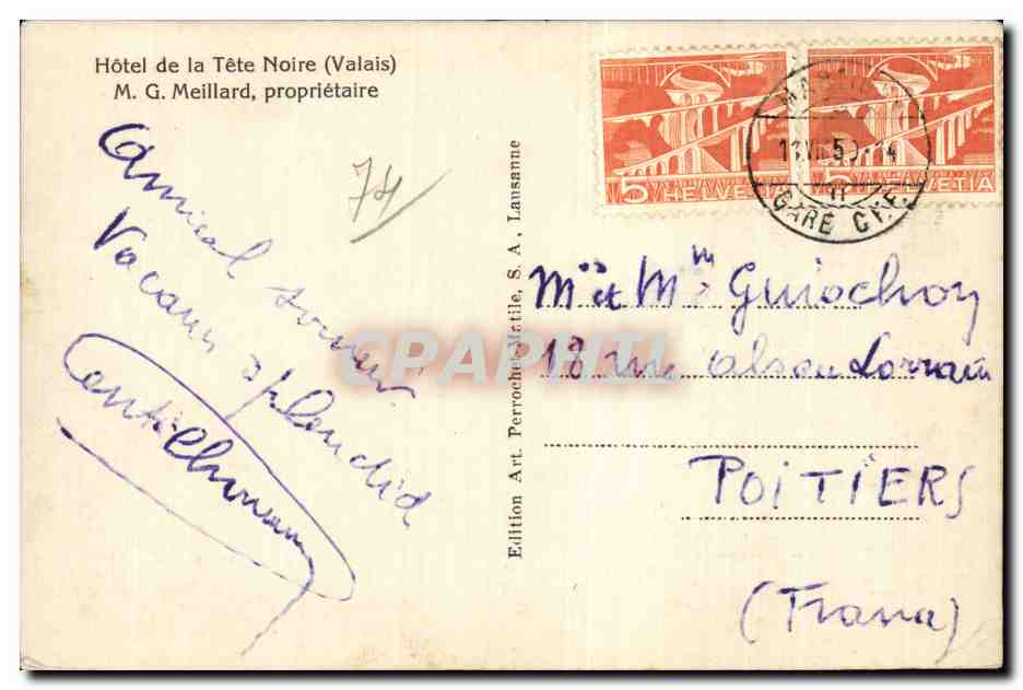 Chamonix - Hotel de la Tete Noire - CPA  — Verso