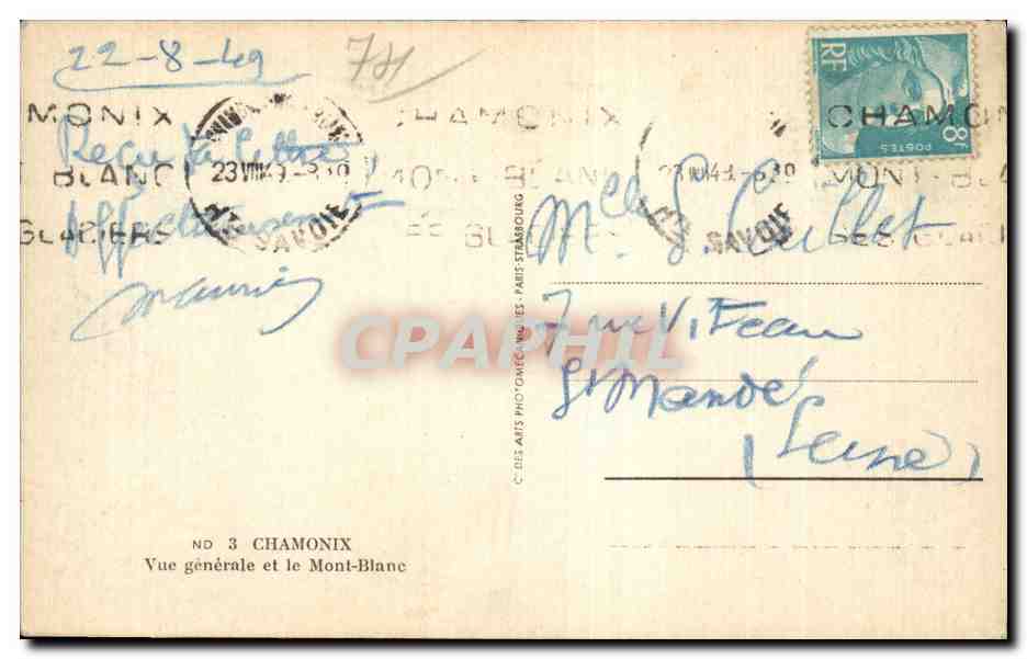 Chamonix - Vue Generale - Mont Blanc - CPA  — Verso