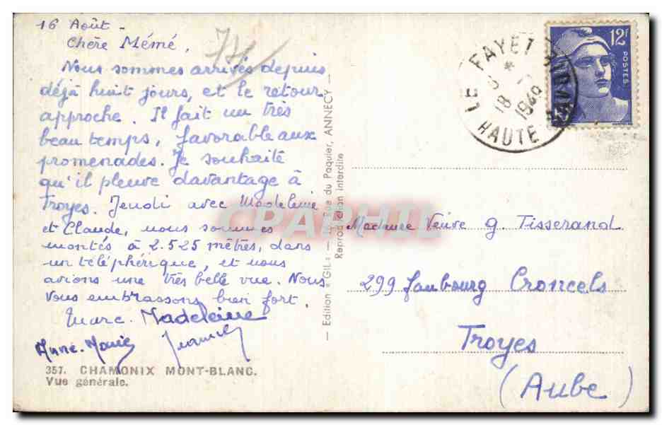 Chamonix - Vue Generale - Mont Blanc - CPA  — Verso