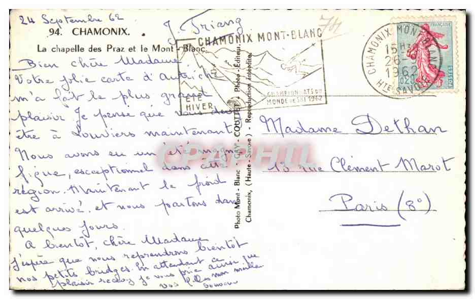 Chamonix - La Chapelle des Praz et le Mont Blanc - CPA  — Verso