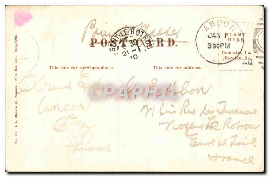 Panama - Palm Avenue - Cristobal - Canal Zone - CPA  — Back