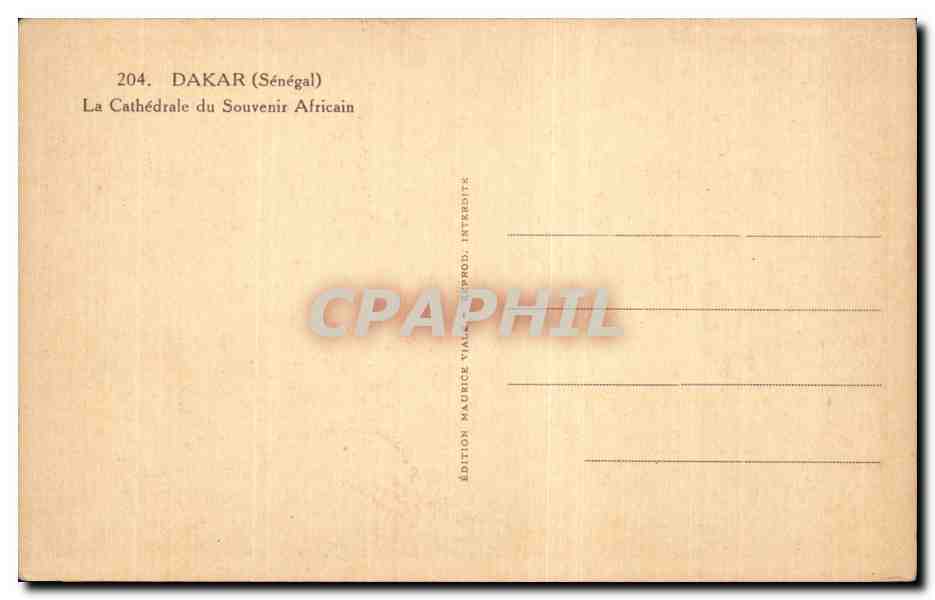 Afrique - Africa - Senegal - Dakar - La Cathedrale du Souvenir Africaine - CPA  — Verso