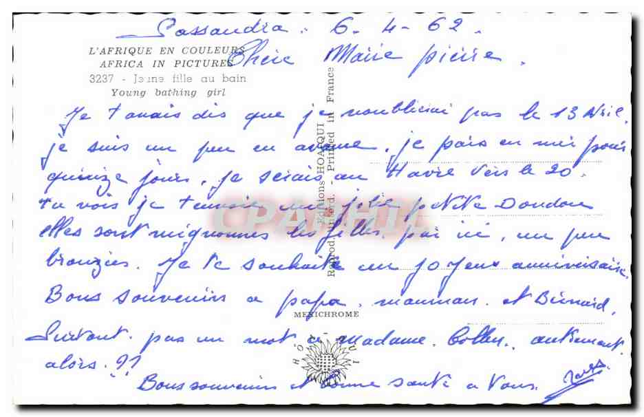 Jeune fille au bain — Afrique en Couleurs, série 3237 — éditeur Méxichrome — Rückseite