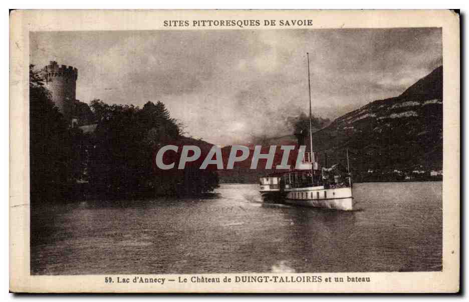 Annecy - Le Lac - Le Chateau de Duingt - Talloires - Un Bateau - CPA