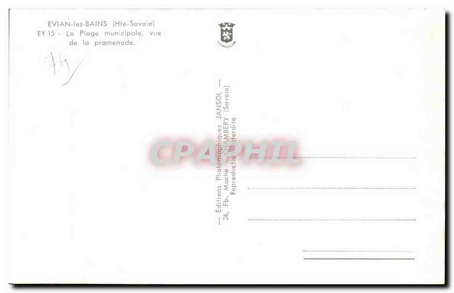 Evian les Bains - La Plage Municipale - CPA — Verso