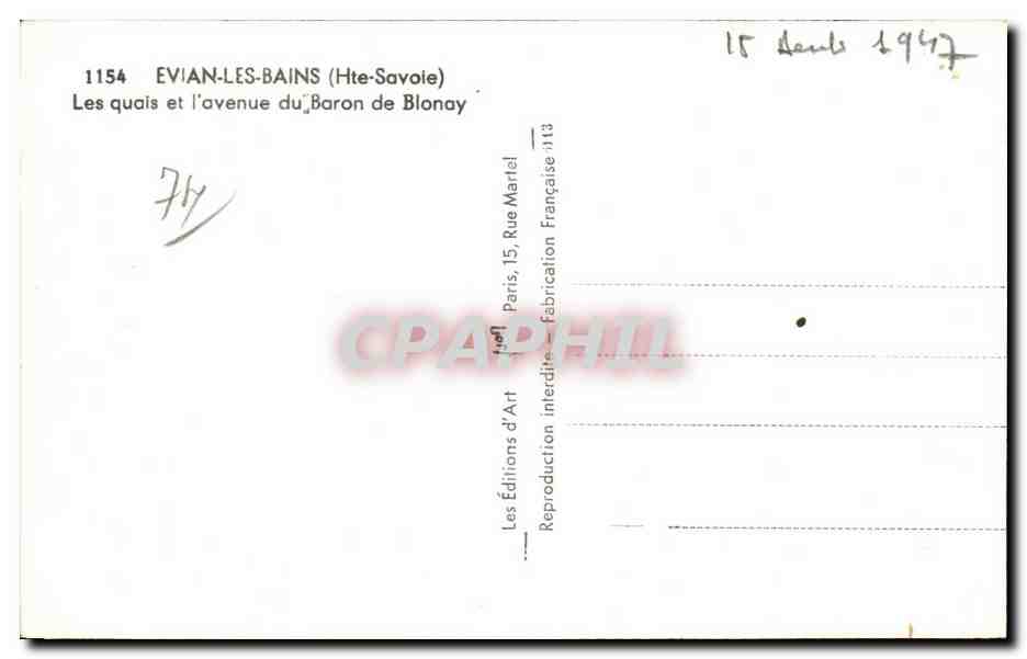 Evian les Bains - Les Quais et l avenue du Baron de Blonay - CPA — Verso
