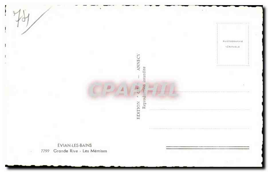 Evian les Bains - Grande Rive - Les Memises - CPA  — Verso