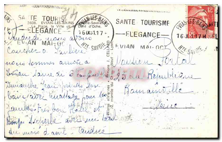 Evian-les-Bains — Luftbild der Stadt, des Sees und der Berge — Éditions J. Cellard — Rückseite