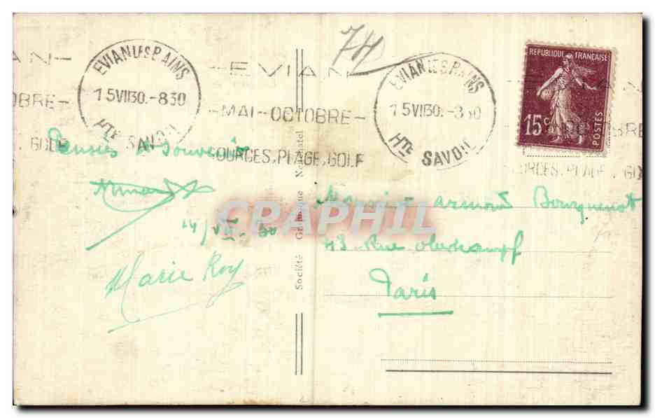 Evian les Bains - Vu du Lac - CPA  — Verso