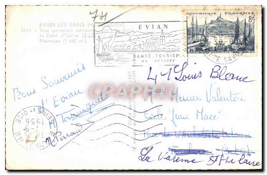 Vue aérienne d'Évian-les-Bains — Monts d'Évian — Éditeur : SANTÉ TOURISME — Verso