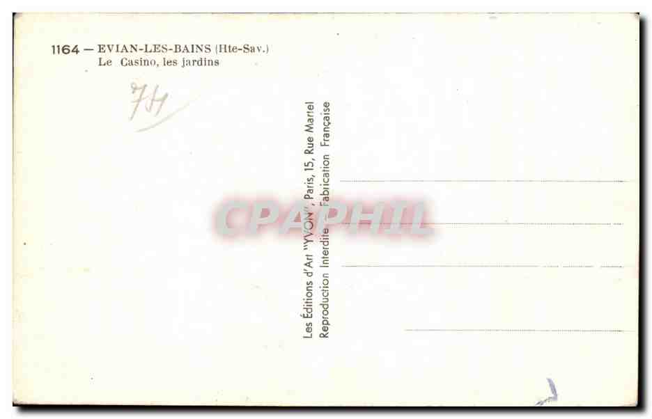Evian les Bains - Le Casino - Les Jardins - CPA  — Rückseite
