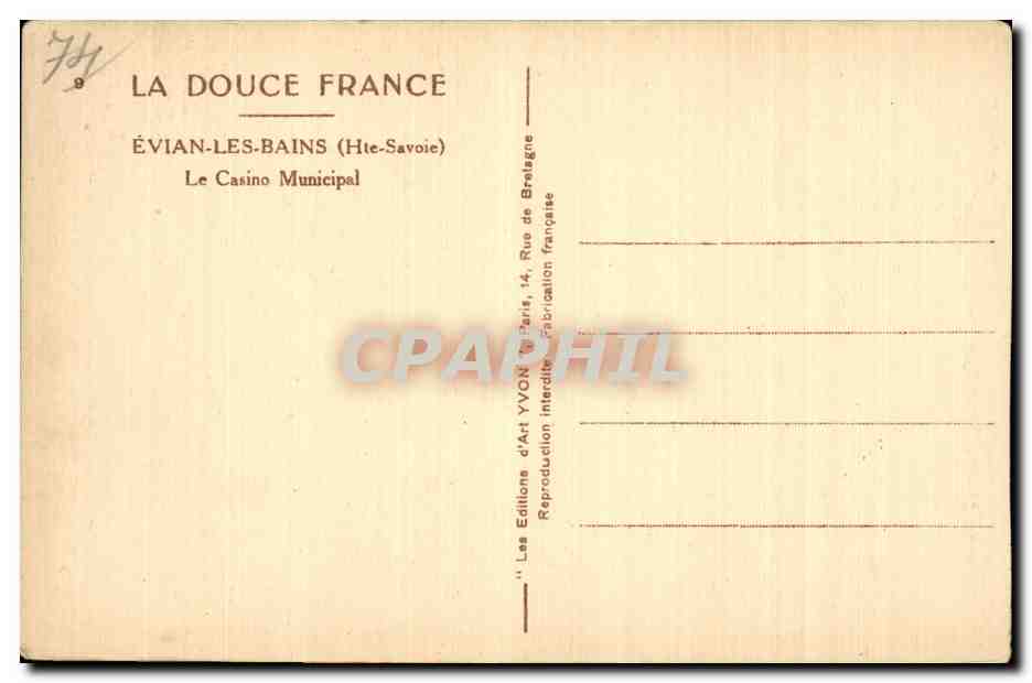 Évian-les-Bains — Le Casino Municipal — Éditions d'Art YVON — Verso