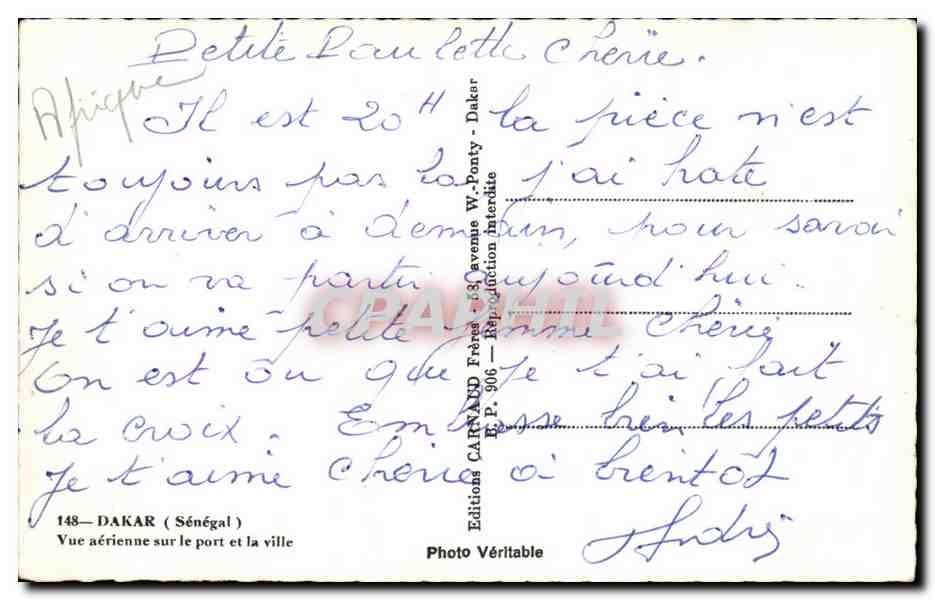 CPA Senegal Dakar Vue aerienne sur le port et la ville — Rückseite