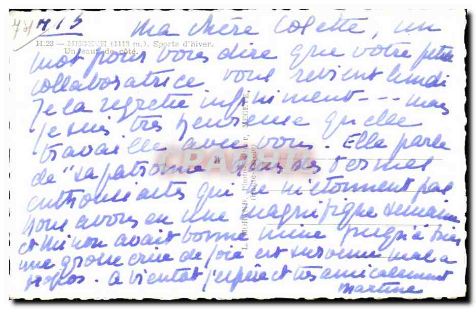 Ski im freien Flug — Mégeve (1113 m.) — Wintersport — H.23 — Verlag: Lausanne (Fotografie-Essay) — Rückseite
