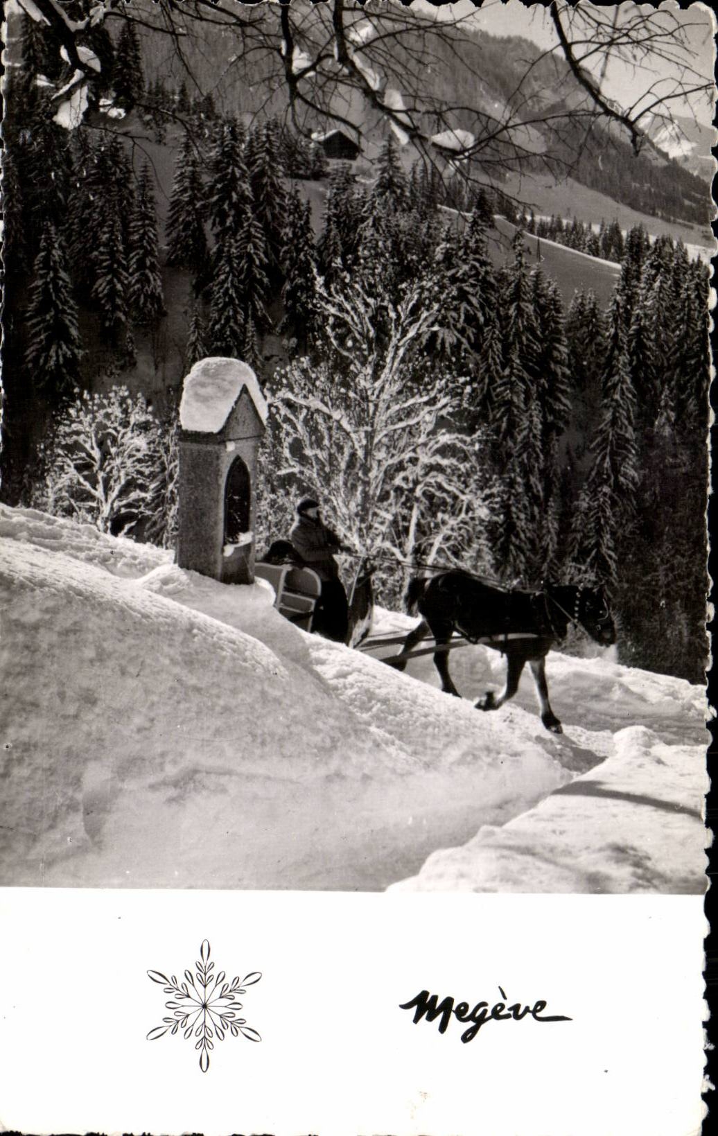 Mégeve — winterlandschaft mit von einem Pferd gezogener Kutsche — Photos Léon Gateron