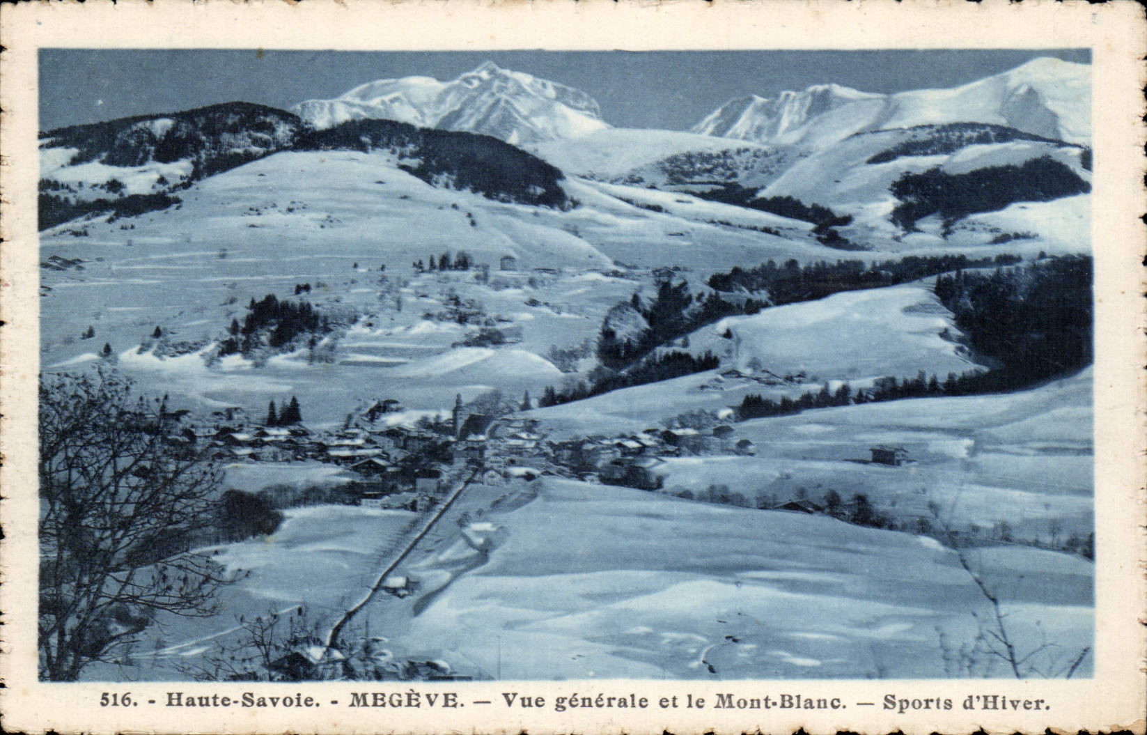 Mégève — Vue générale et le Mont-Blanc — Sports d'Hiver — n°516