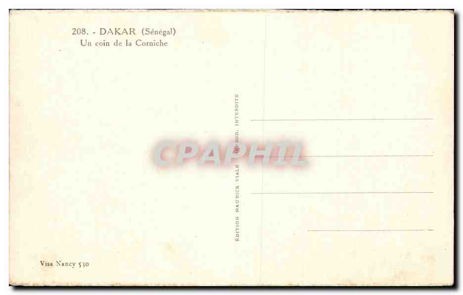 Dakar (Sénégal) — Un coin de la Corniche — Édition Maurice Vialle, Nancy — Rückseite