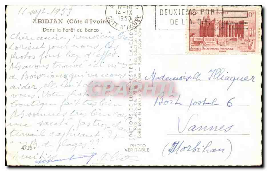 CPSM Cote d ivoire Abidjan Dans la foret de Banco — Rückseite
