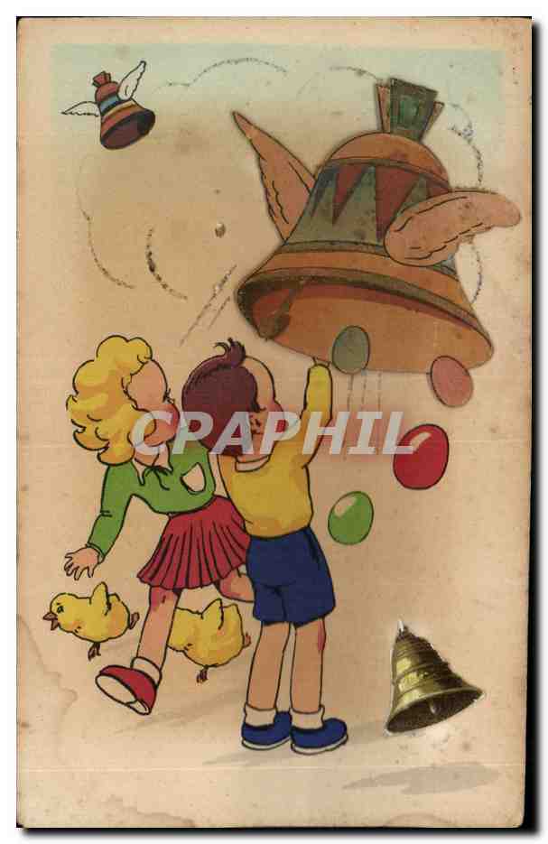 CPA Fantaisie Cloche Enfants Paques Easter