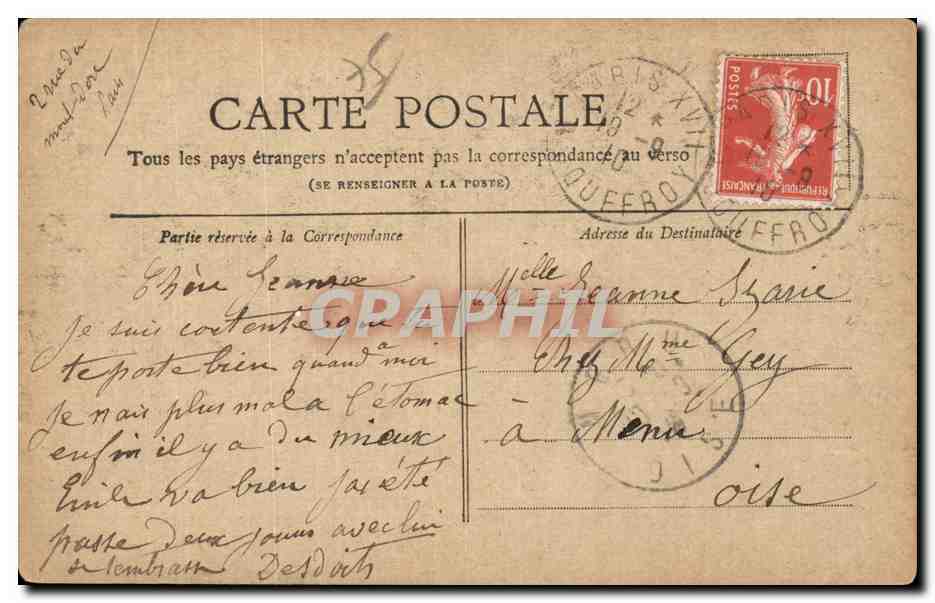 CPA Paris place du theatre francais — Verso