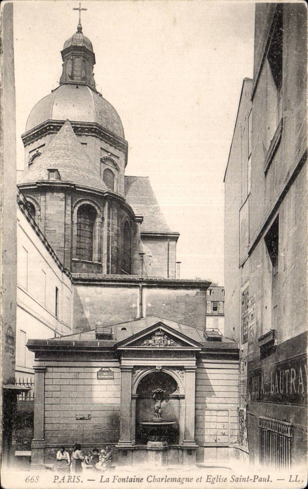 CPA Paris la fontaine Charlemagne et Eglise Saint Paul