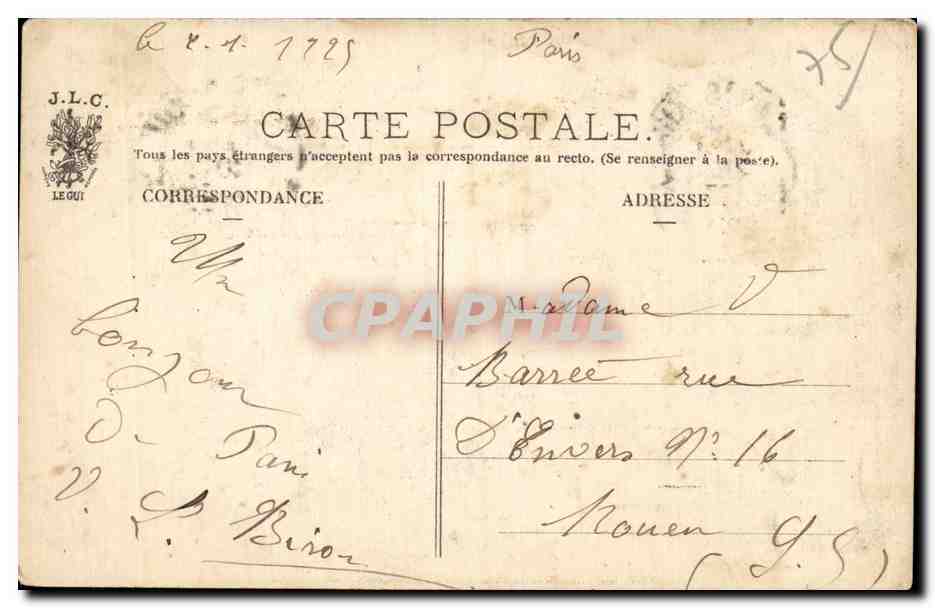 CPA Paris Oratoire de la rue Saint Antoine — Rückseite