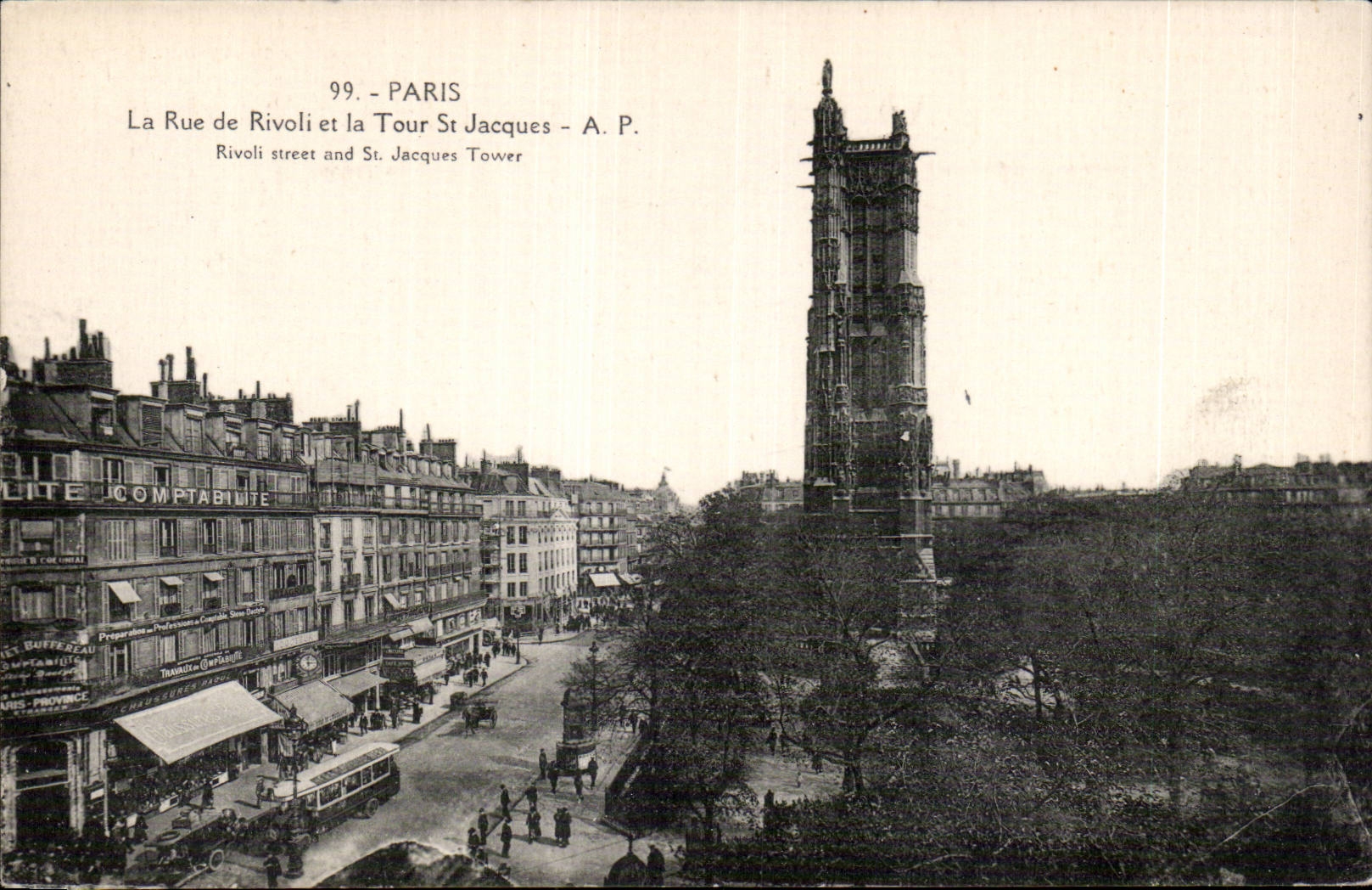 CPA Paris La rue de Rivoli et la Tour Saint Jacques