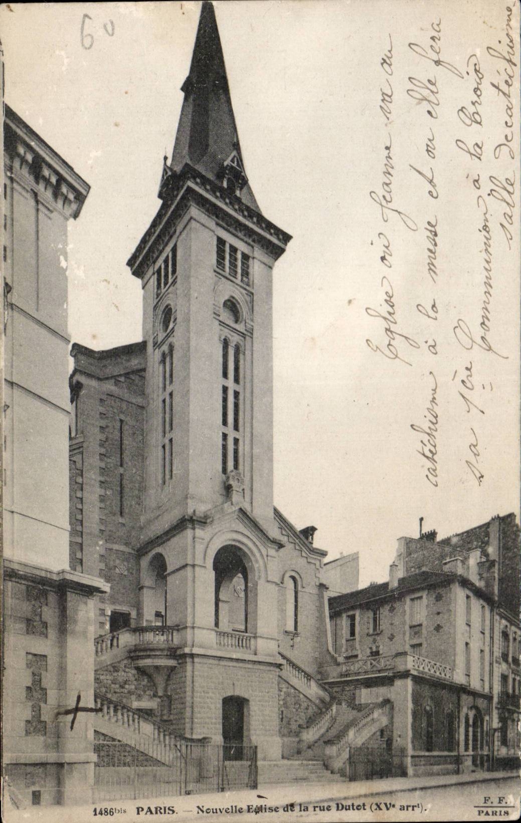CPA Paris Nouvelle eglise et la rue Dutot 