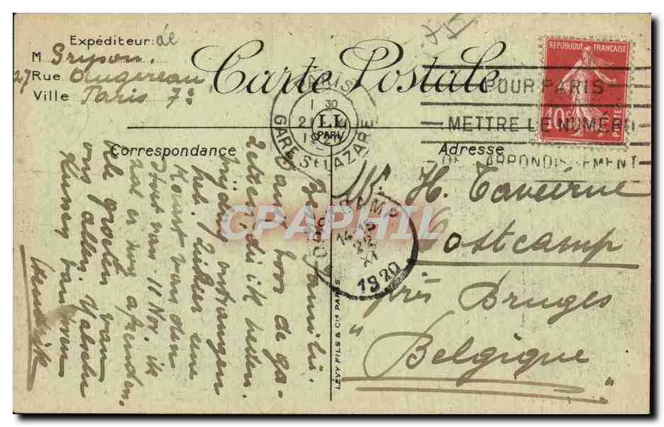CPA Paris 11 novembre 1920 Le canon transportant le corps du soldat inconnu Militaria — Rückseite