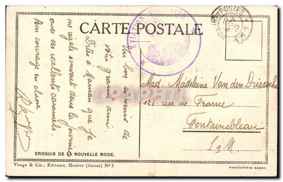 CPA Fantaisie Croquis de la nouvelle mode Femme Le 381 mm gros calibre Militaria — Verso