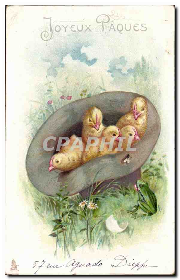 CPA Fantaisie Poussins Grenouille frog Paques Easter
