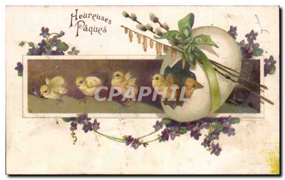 CPA Fantaisie Poussins oeuf Paques Easter