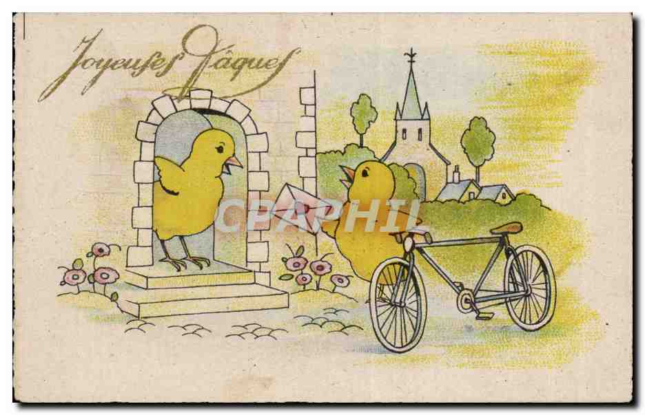 CPA Fantaisie Poussins Velo Cycle Paques Easter