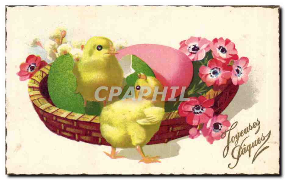 CPA Fantaisie Poussins Oeufs Paques Easter
