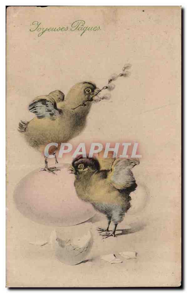 CPA Fantaisie Poussins Oeufs Paques Easter