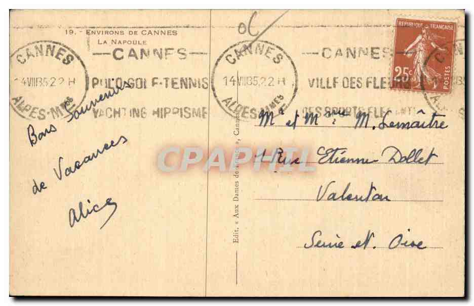 Environs de Cannes - La Napoule - CPA  — Rückseite