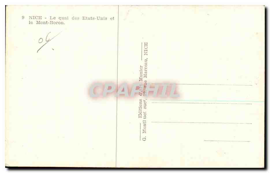 Nice - Le Quai des Etats Unis et le Mont Boron - CPA  — Rückseite