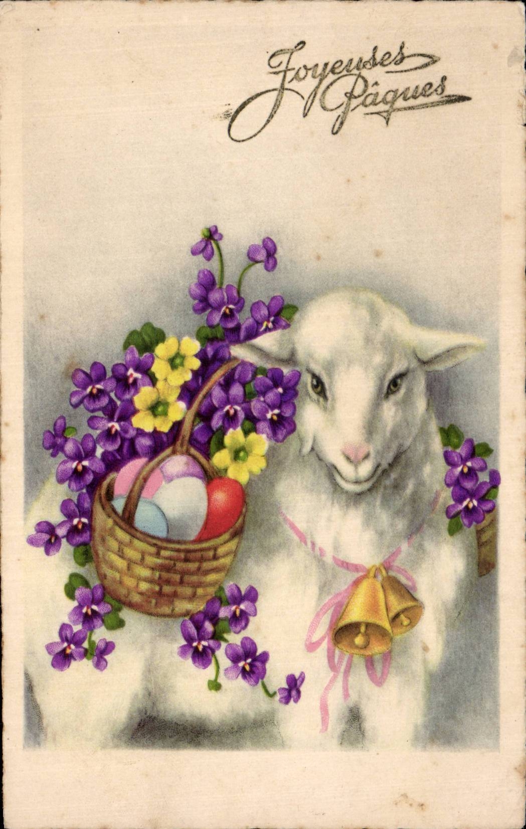 Fetes - Voeux - Holiday - Paques - Easter - Ostern - sheep carrying basket of eggs - CPA 