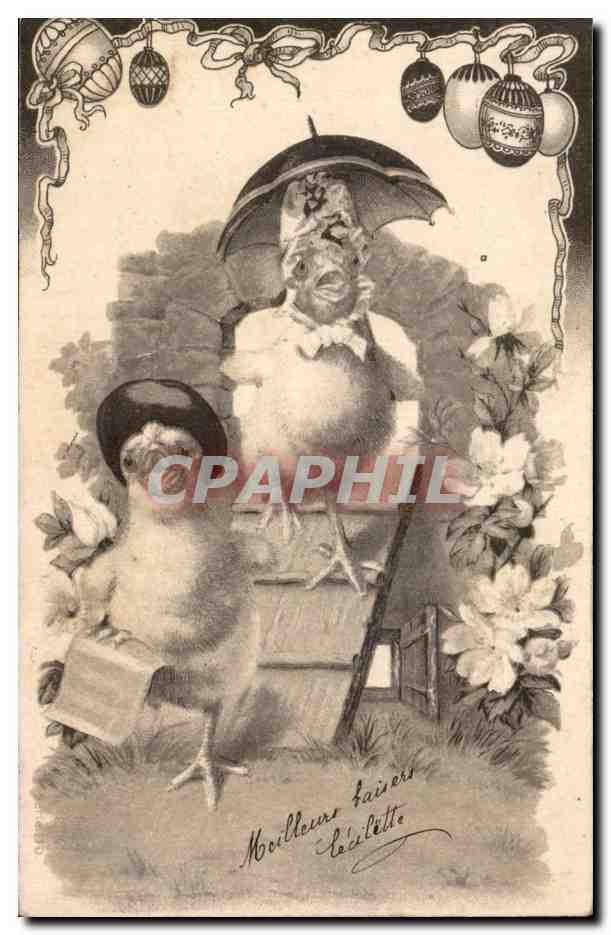 Fetes - Voeux - Holiday - Paques - Easter - Ostern - chicks talking a walk - CPA 