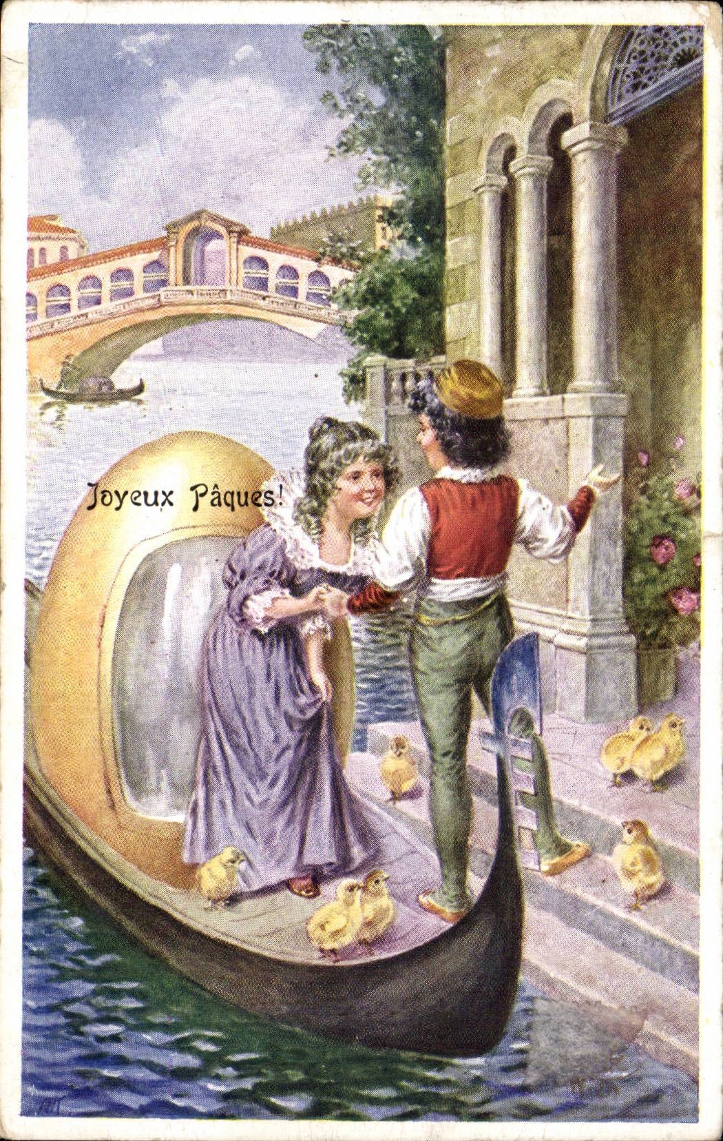 Fetes - Voeux - Holiday - Paques - Easter - Ostern - little girl in egg boat - CPA 