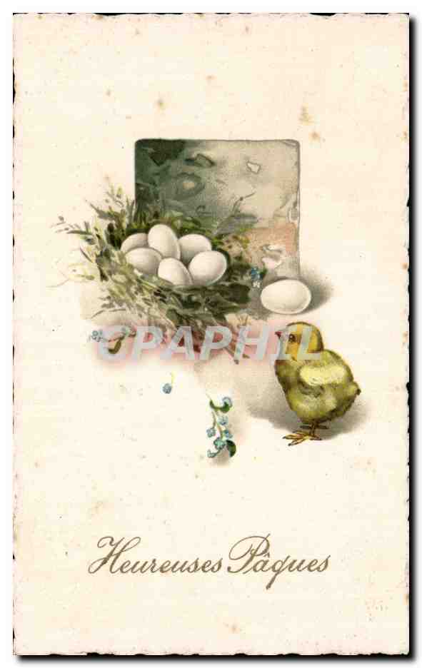 Fetes - Voeux - Holiday - Paques - Easter - Ostern - chick and little nest of eggs - CPA 