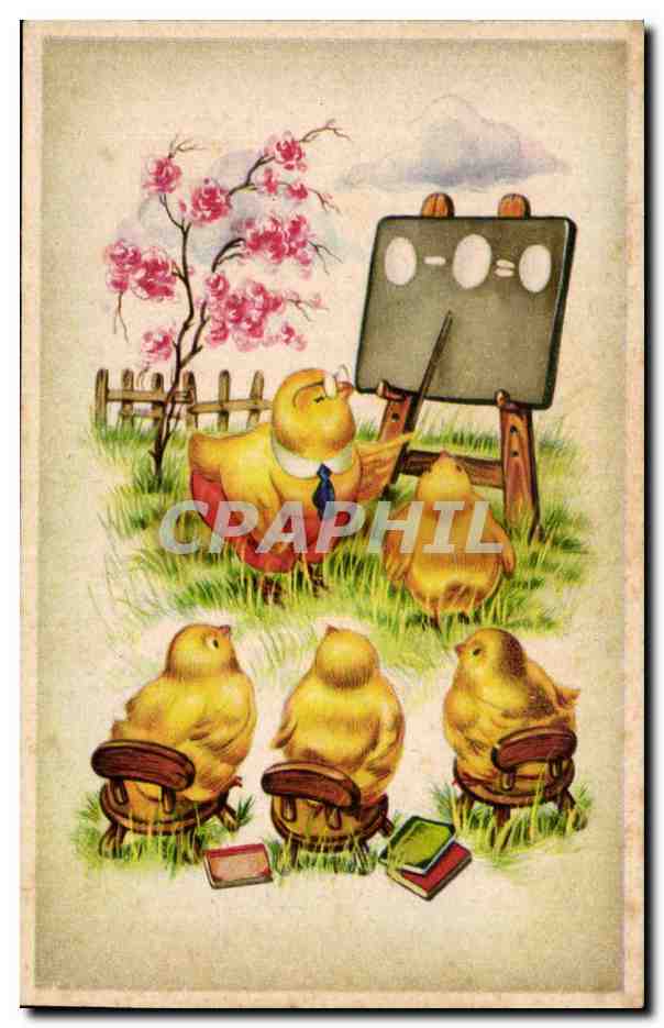 Fetes - Voeux - Holiday - Paques - Easter - Ostern - chicks at school - CPA 