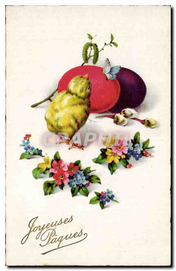 Fetes - Voeux - Holiday - Paques - Easter - Ostern - chicks and butterfly - CPA 