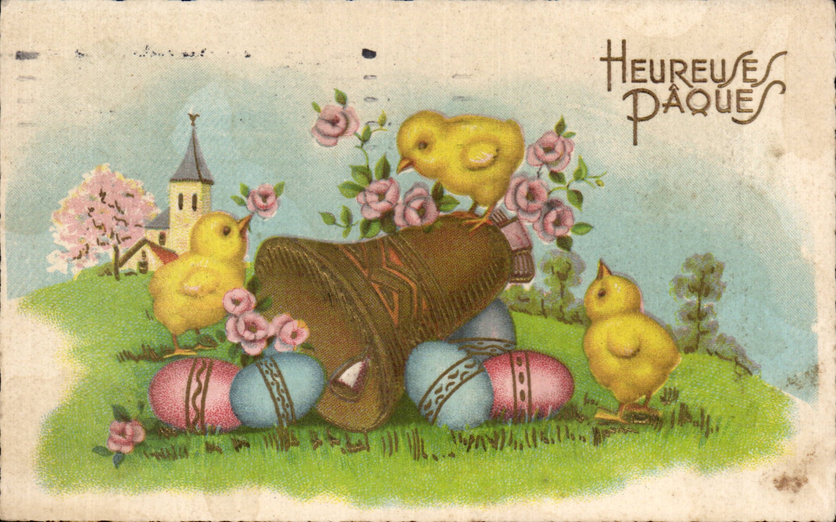 Fetes - Voeux - Holiday - Paques - Easter - Ostern - chicks and bell - CPA 