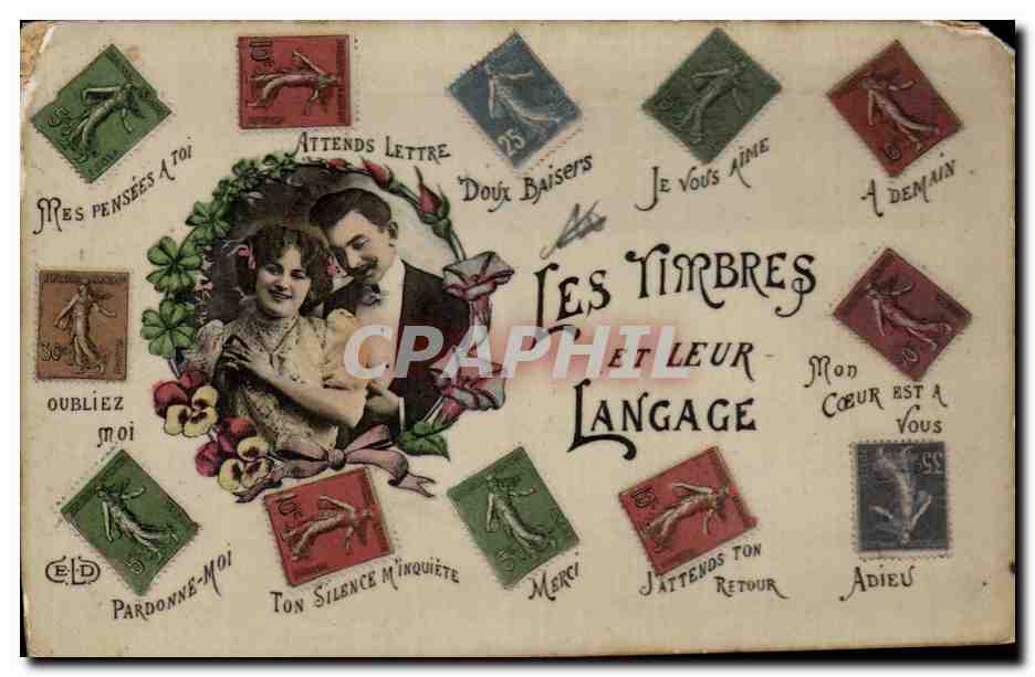 CPA Les timbres et leur langage Semeuse