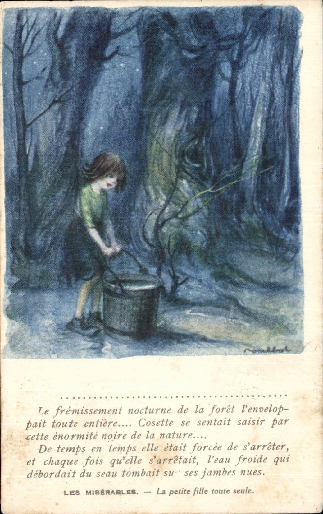 CPA Fantaisie Enfants Illustrateur Poulbot Les Miserables la petit fille toute seule Victor Hugo