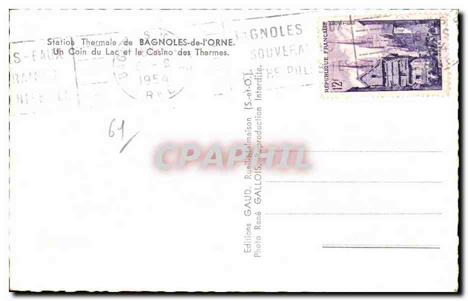 Bagnolles-de-l'Orne — Lago e Casinò dei Bagni Termali — Edizioni René Gallois — Verso