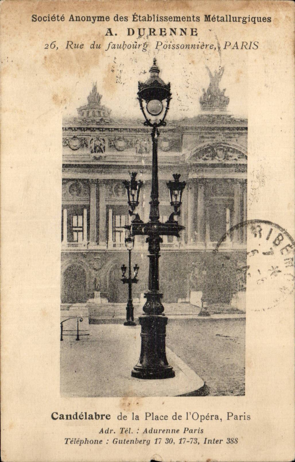CPA Candelabre de la place de l Opera Paris Etablissements metallurgiques