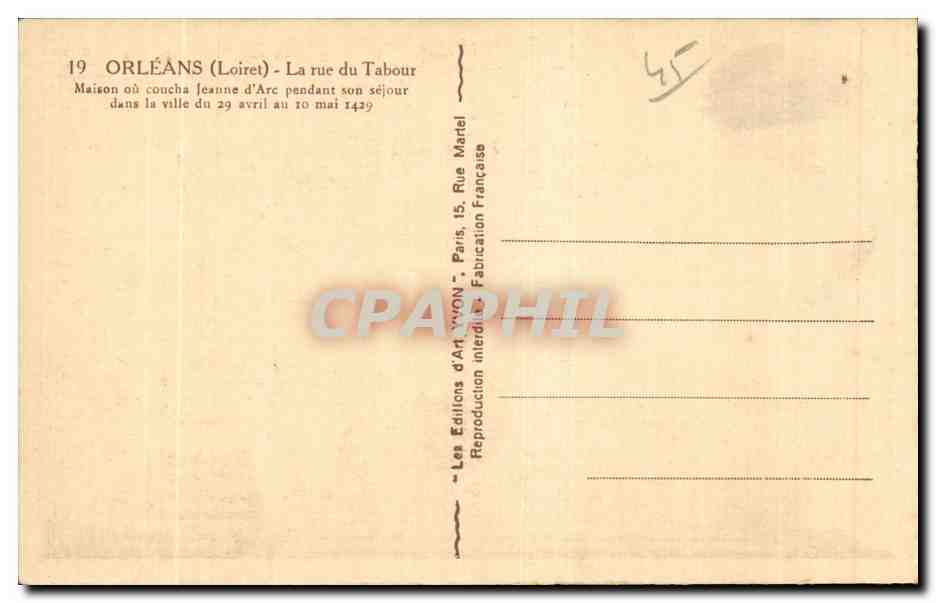 CPA Orleans La rue du Tabour Jeanne d arc — Verso