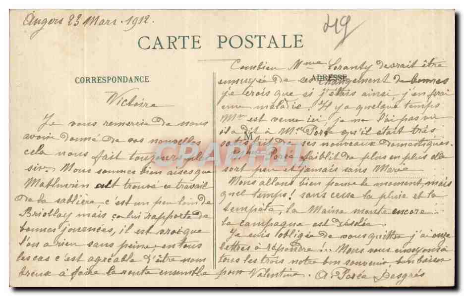 CPA Angers Souvenir Vue generale Coiffe Folklore Costume — Rückseite